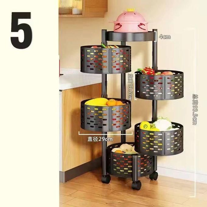 رف مطبخ دوار متعدد الطبقات سلة تخزين أسطوانية 360 درجة Etagère de Cuisine Rotative Multi-Couches Panier de Rangement Cylindrique