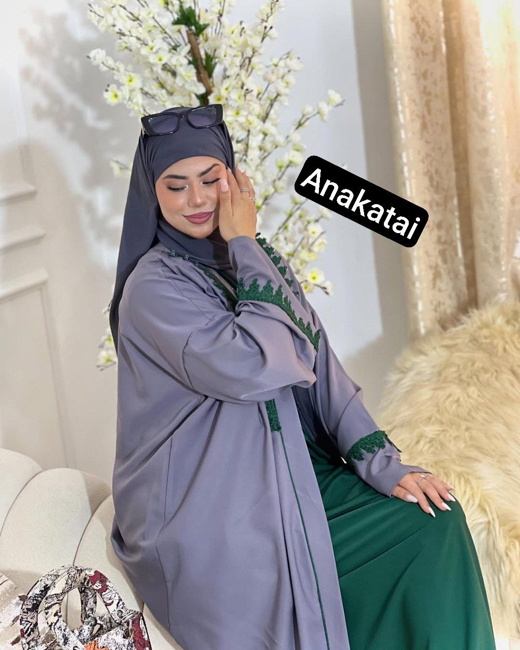 عباية للعيد توب كريب روزة حرير