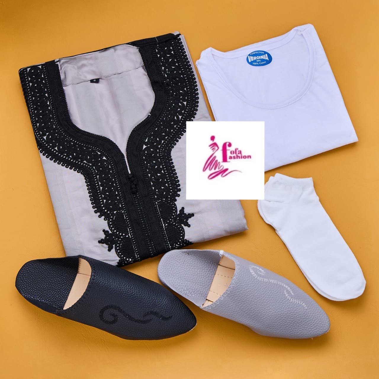 بلغة فاسية متقونة وكندورة رفيعة جوهرة و بودي نصف كم وتقاشر هدية