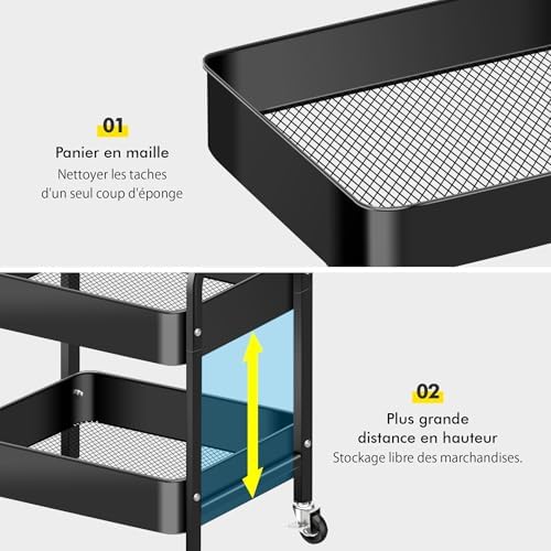 Chariot de rangement à 3niveaux MULTIFONCTIONAL STORAGE RACK عربة تخزين بثلاثة أرفف