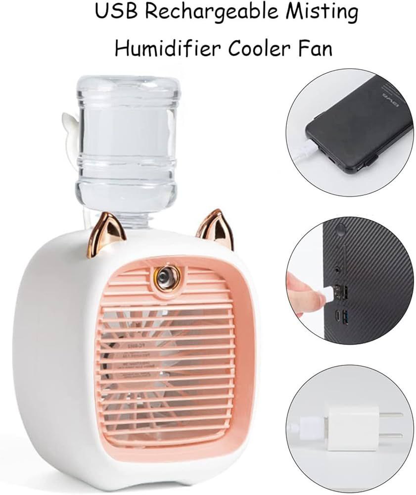 مروحة رش باردة مرطب هواء رذاذ قابل لإعادة الشحن عبر USB ومروحة تبريد