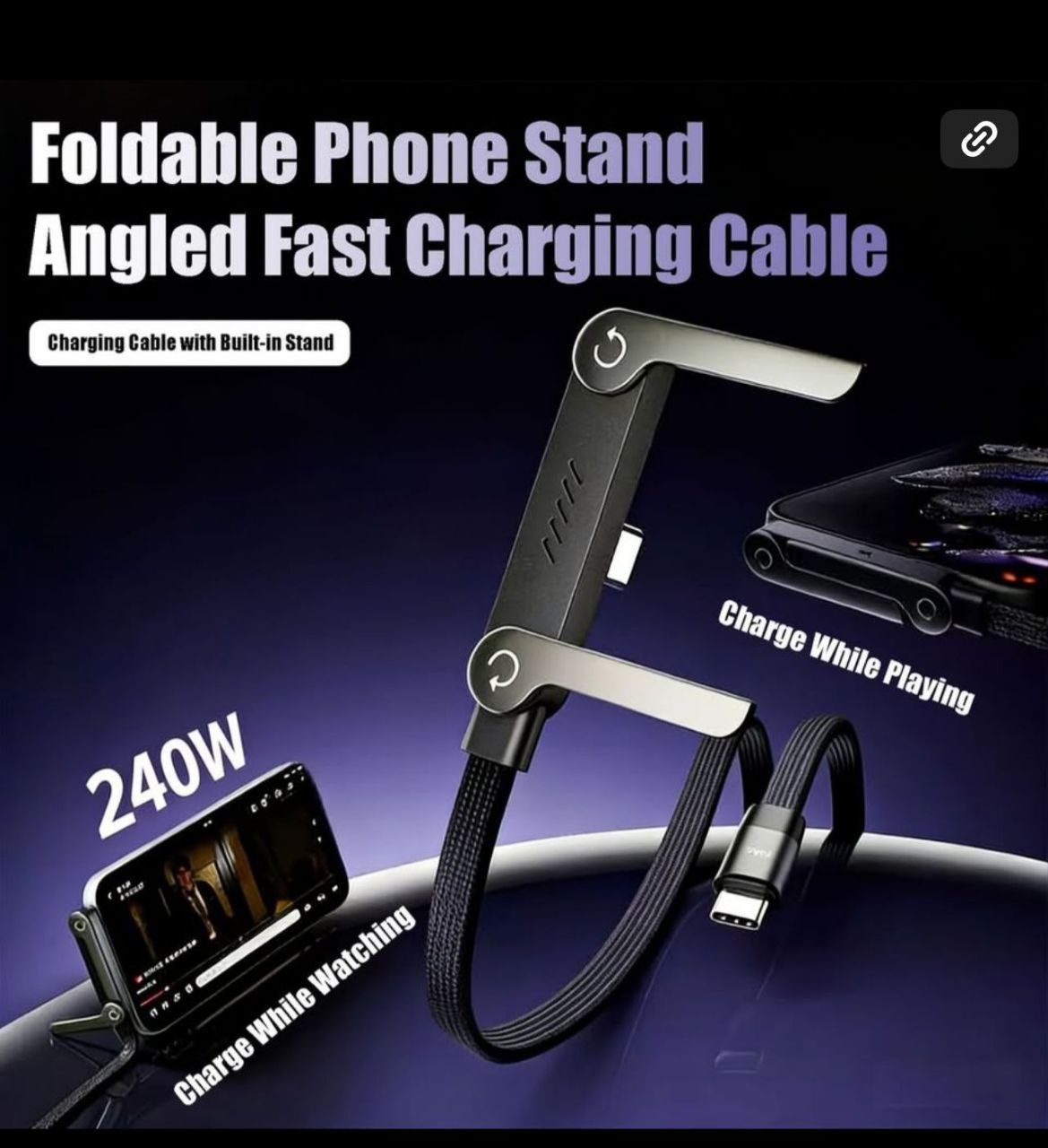 سلك شحن فائق السرعة 240 واط شاحن هاتف 2 في 1 Chargeur de téléphone 2 en 1, support invisible