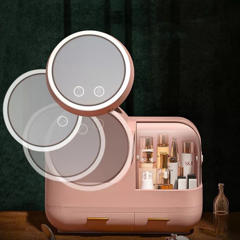 Organiseur de maquillage, boîte de rangement pour cosmétiques avec miroir LED