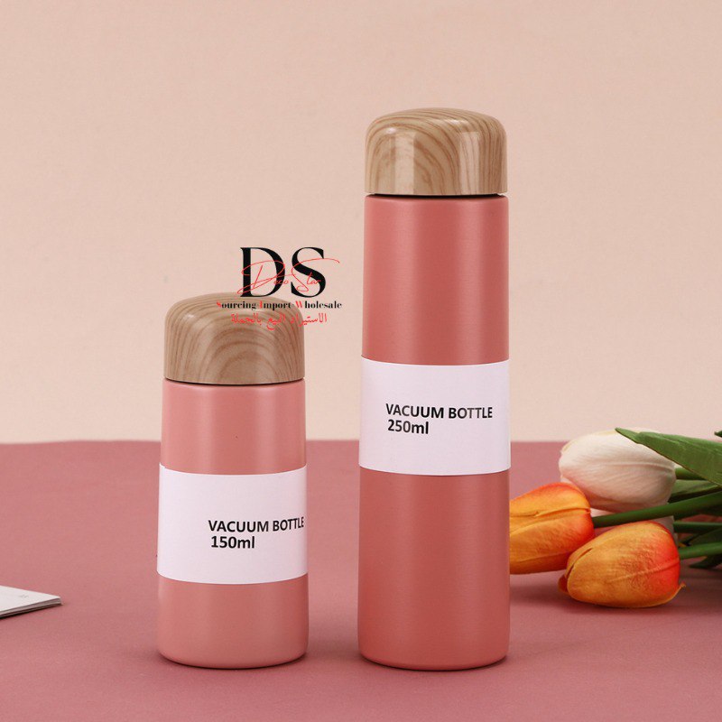 كوب حراري محمول بتصميم خشبي عصري Thermos Stainless Vacuum bottle 150ml