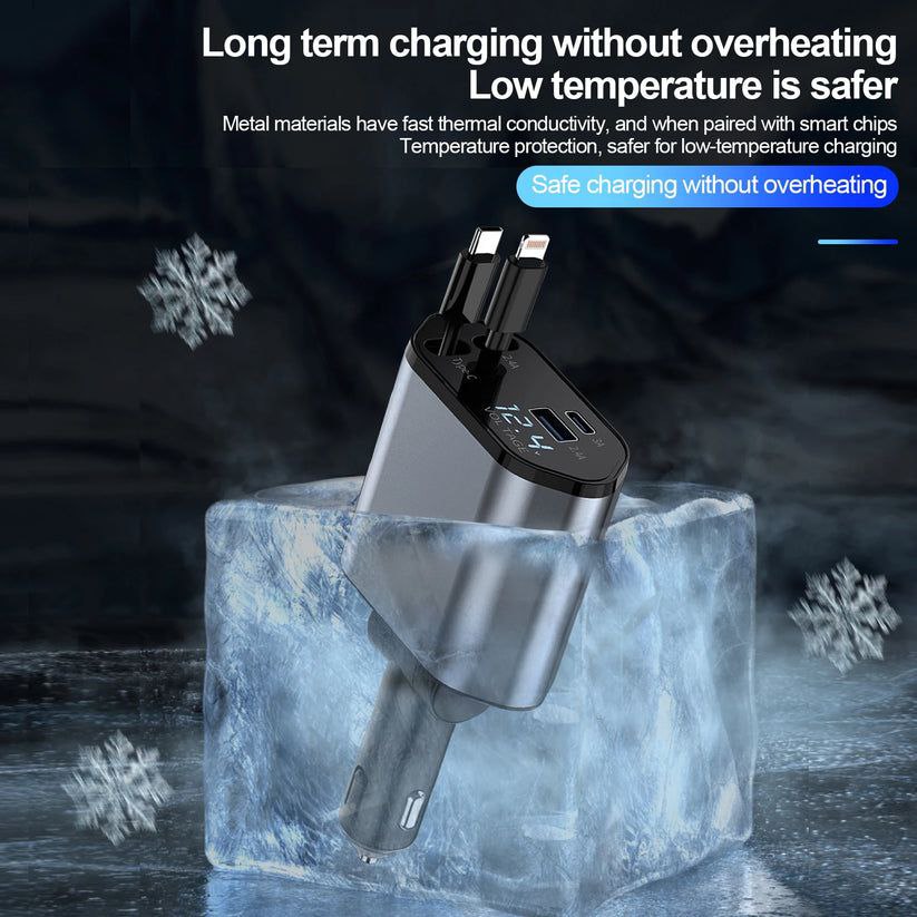 Chargeur de voiture rétractable 4en1 câble USB de type-C