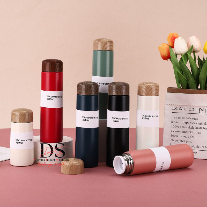 كوب حراري محمول بتصميم خشبي عصري Thermos Stainless Vacuum bottle 150ml