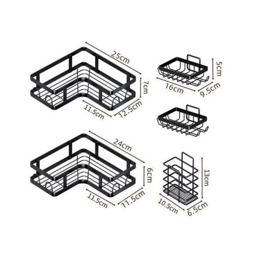 مجموعة من 5رفوف تخزين للحمام، رف تخزين للمطبخ بدون حفر Corner shower caddy