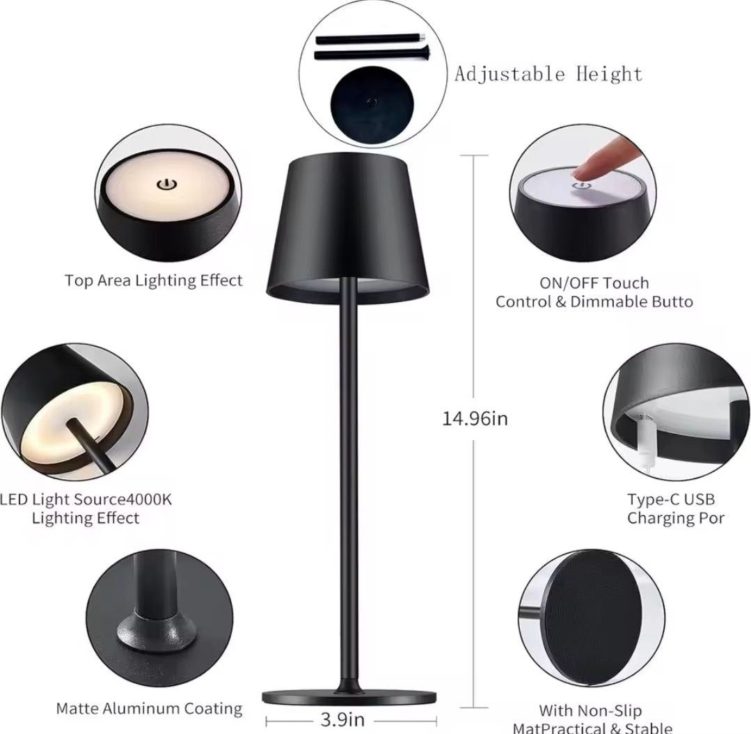 Lampe de Table Sans Fil, Rechargeable par USB, Joli Tactile, Étanche, pour Chambre à Coucher