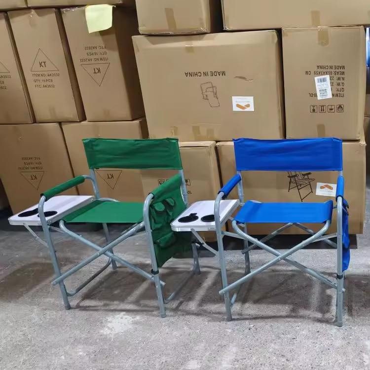 Chaise De Jardin Pliable Bleu Et Métal Gris Acini كرسي مخرج خارجي مع حامل للكوب وجيب جانبي للظهر
