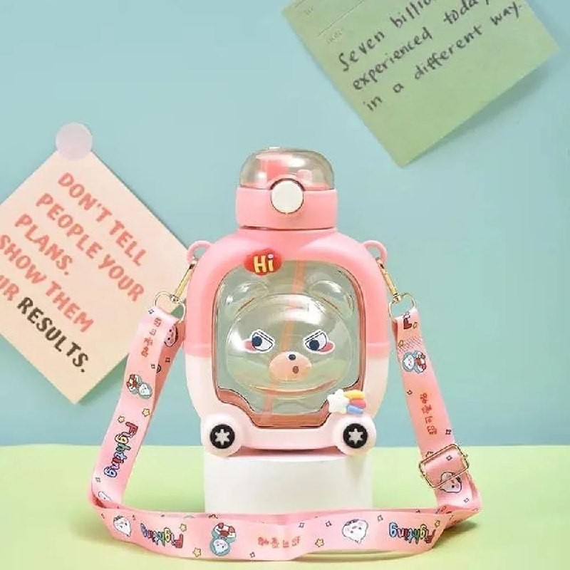 زجاجة مياه محمولة على شكل دب Cute Designer Teddy Water Bottle Bouteille d'eau portable en forme d'ourson avec paille