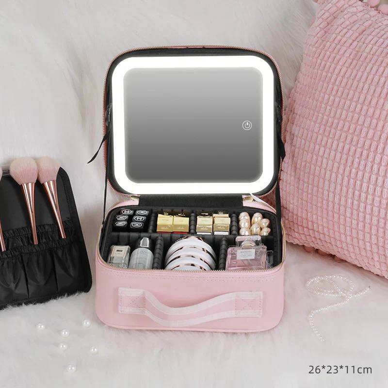 حقيبة مكياج احترافية مزودة بمرآة LED منظم مستحضرات التجميل Trousse de Maquillage Professionnelle avec Miroir LED