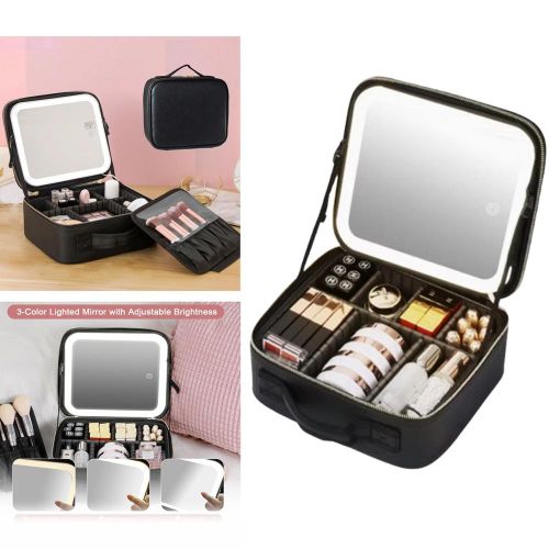 Boite Trousse de maquillage avec miroir LED , organisateur rangement de maquillage Sac Trousse de Toilette