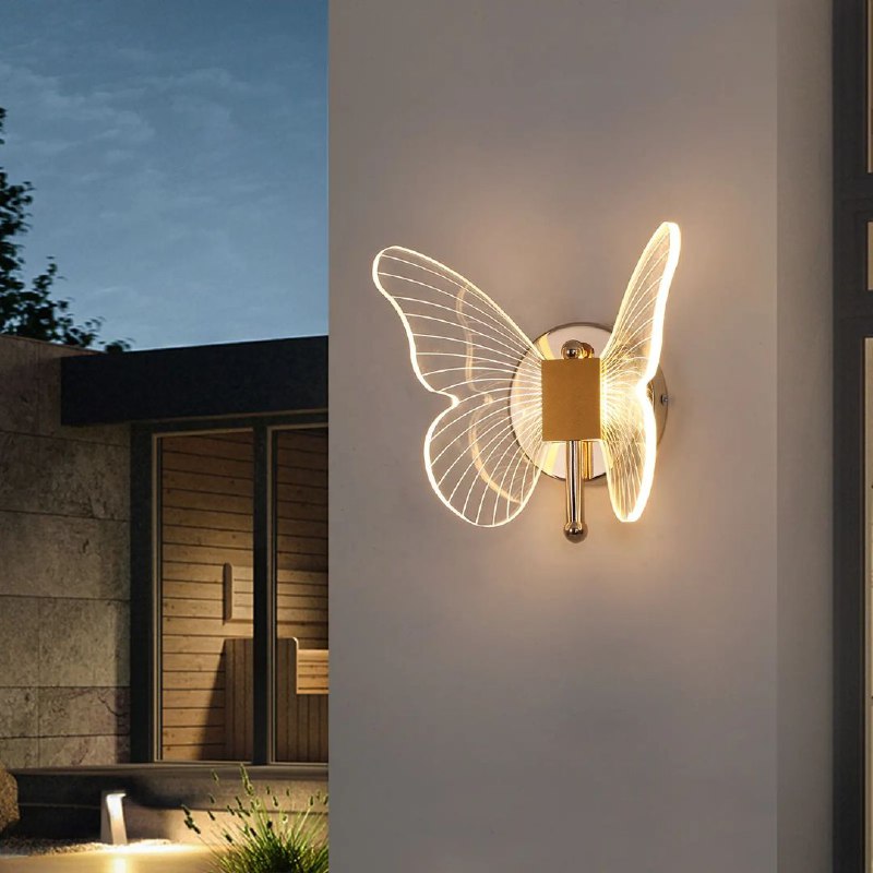 Applique murale LED en métal acrylique créatif contemporain avec papillon مصباح حائط LED معدني معاصر إبداعي من الأكريليك مع زهور الفراشة