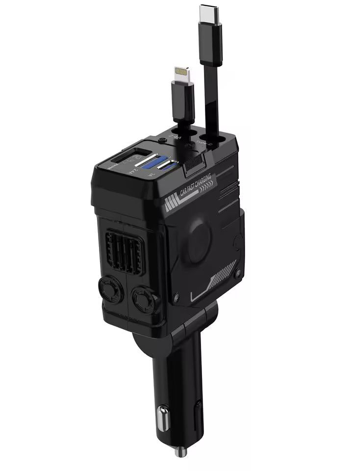 Chargeur de voiture rétractable 4en1, câble USB de type C, charge rapide, adaptateur allume-cigare pour iPhone Android 66w fast charge