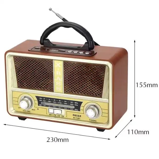 راديو الزمن الجميل Meier Classique Radio Antique FM, AM, SW SD TF Card AUX USB MP3 Bluetooth Rechargeable
