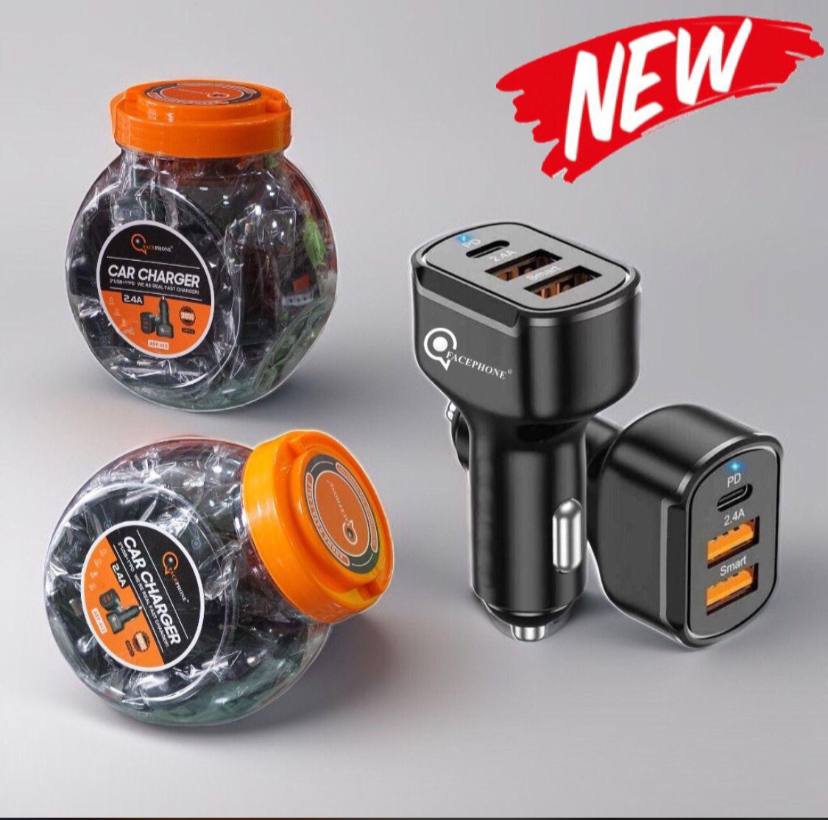 3in1 USB PD Type-C Chargeur de voiture 2.4A Adaptateur d'éclairage à charge rapide