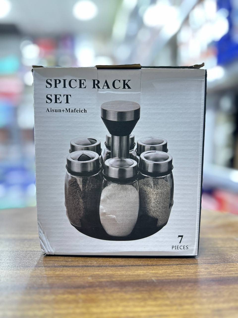 Spice Rack Set 7pcs مجموعة رفوف التوابل الدوارة porte-épices rotatif en verre et en métal