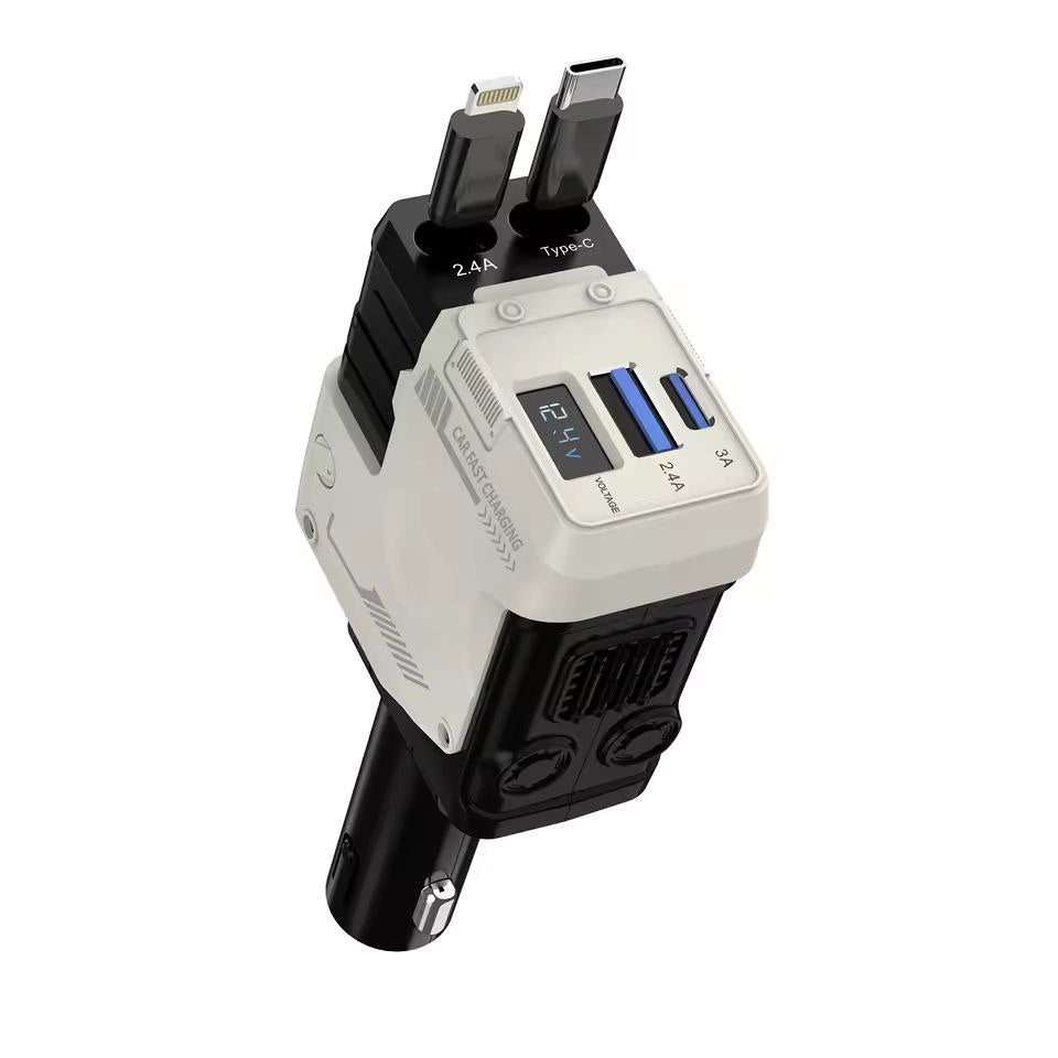 Chargeur de voiture rétractable 4en1, câble USB de type C, charge rapide, adaptateur allume-cigare pour iPhone Android 66w fast charge