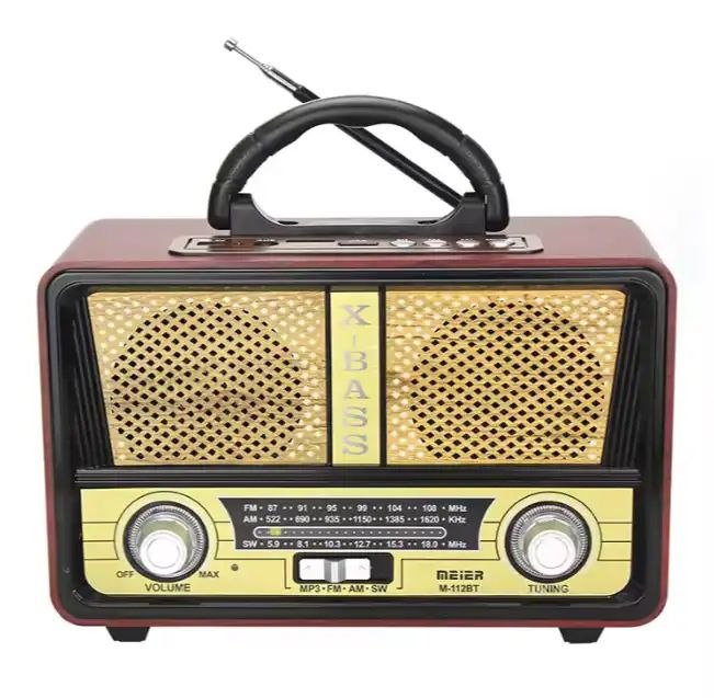 راديو الزمن الجميل Meier Classique Radio Antique FM, AM, SW SD TF Card AUX USB MP3 Bluetooth Rechargeable