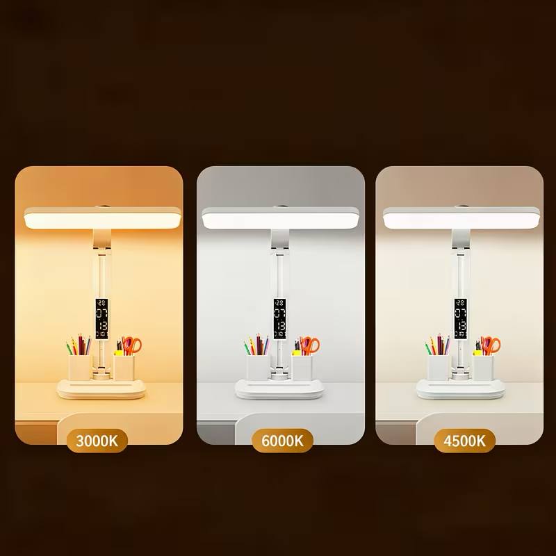 ساعة مصباح مكتب LED برأس مزدوج Lampe de bureau LED à double tête avec fonction horloge et variateur d'intensité