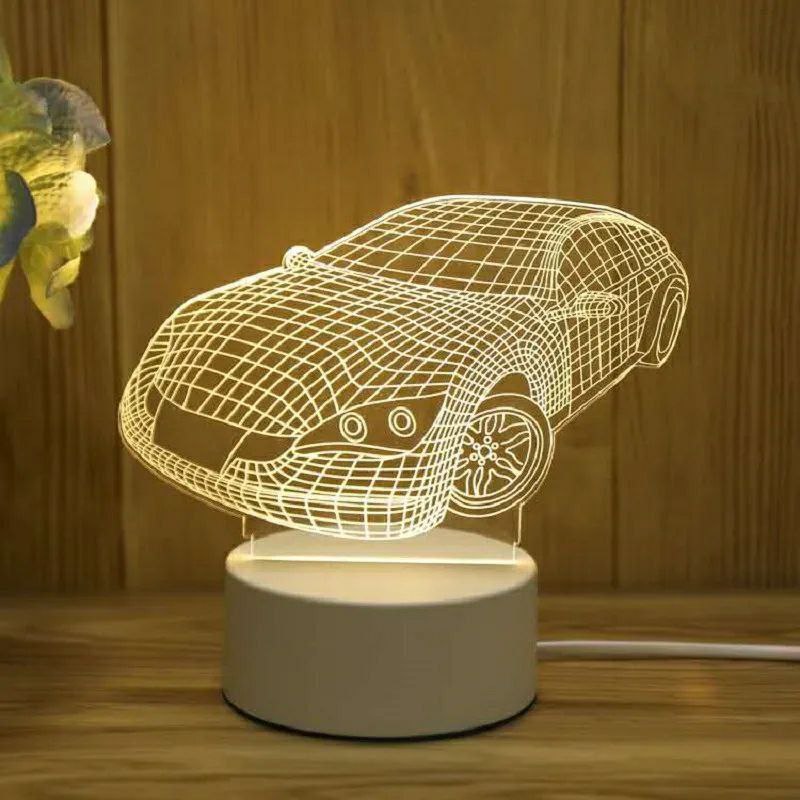 مصباح LED ذكي على شكل سيارة أكريليك ثلاثي الأبعاد مبتكر Lampe créative 3D en acrylique