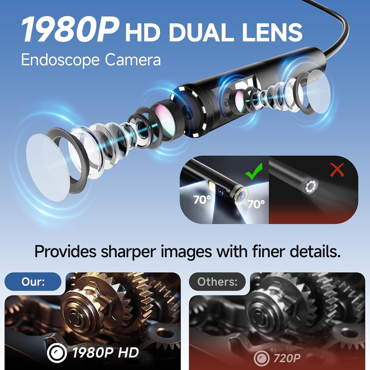 منظار داخلي بدقة 1920P HD مع إضاءة LED، كاميرا فحص Endoscope HD 1920P avec éclairage LED, caméra d'inspection sans WiFi