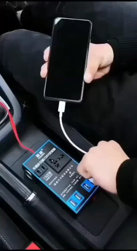 محول جهد كهربائي للسيارة بقدرة 1500 واط مزود بـ 4 منافذ USB، محول طاقة للسيارة Multi-Function Vehicle Inverter Convertisseur de tension de voiture 1500W 4ports USB, Onduleur de Puissance pour Voiture