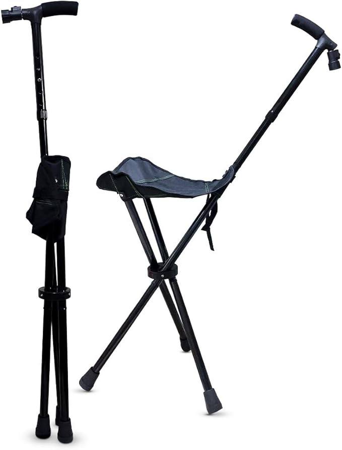 Canne Pliable 2 en 1 avec siège, Canne en Aluminium antidérapante عصا مشي قابلة للطي 2 في 1 مع مقعد، عصا مشي من الألومنيوم مانعة للانزلاق