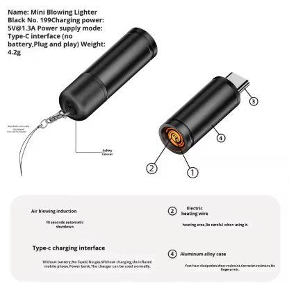 MINI BLOWING LIGHTER  briquet de type C, coupe-vent, adaptateur allume-cigare ولاعة سجائر معدنية لاسلكية