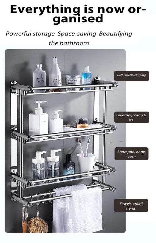 Porte-serviette salle de bain en acier inoxydable رفوف مناشف حمام من الفولاذ المقاوم للصدأ بثلاثة أرفف مثبت على الحائط