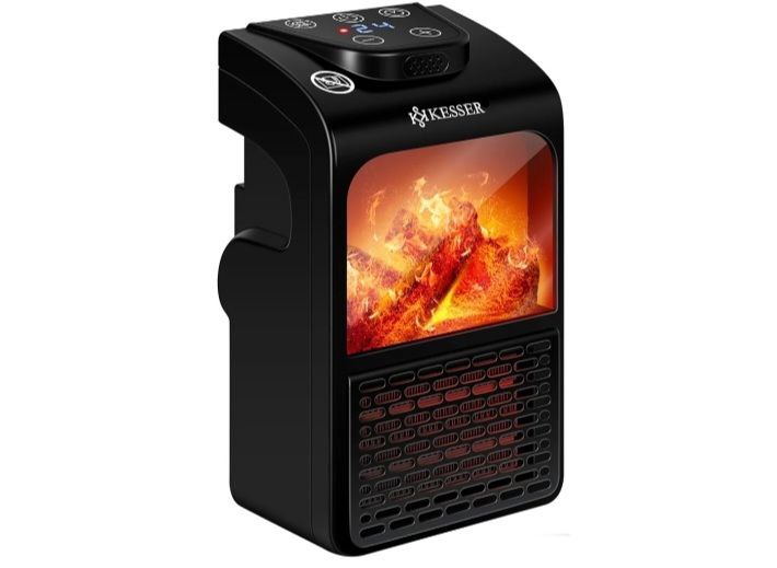 سخان جداري محمول بتصميم لهب Radiateur soufflant Céramique sur prise, 2000W Mini chauffage télécommandé 400W sur prise secteur mural portable avec motif flamme