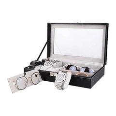 صندوق جلدي للساعات والنظارات، ومنظم نظارات بغطاء زجاجي Coffret en cuir pour montres et lunettes