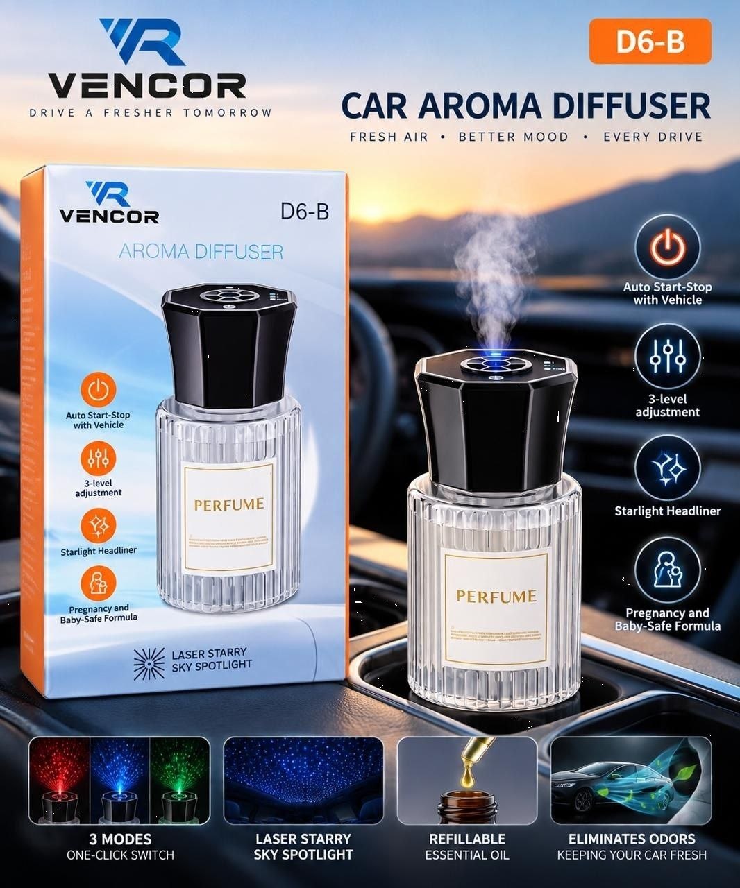 موزع روائح ذكي للسيارة  D6-B Diffuseur d'arômes intelligent pour voiture