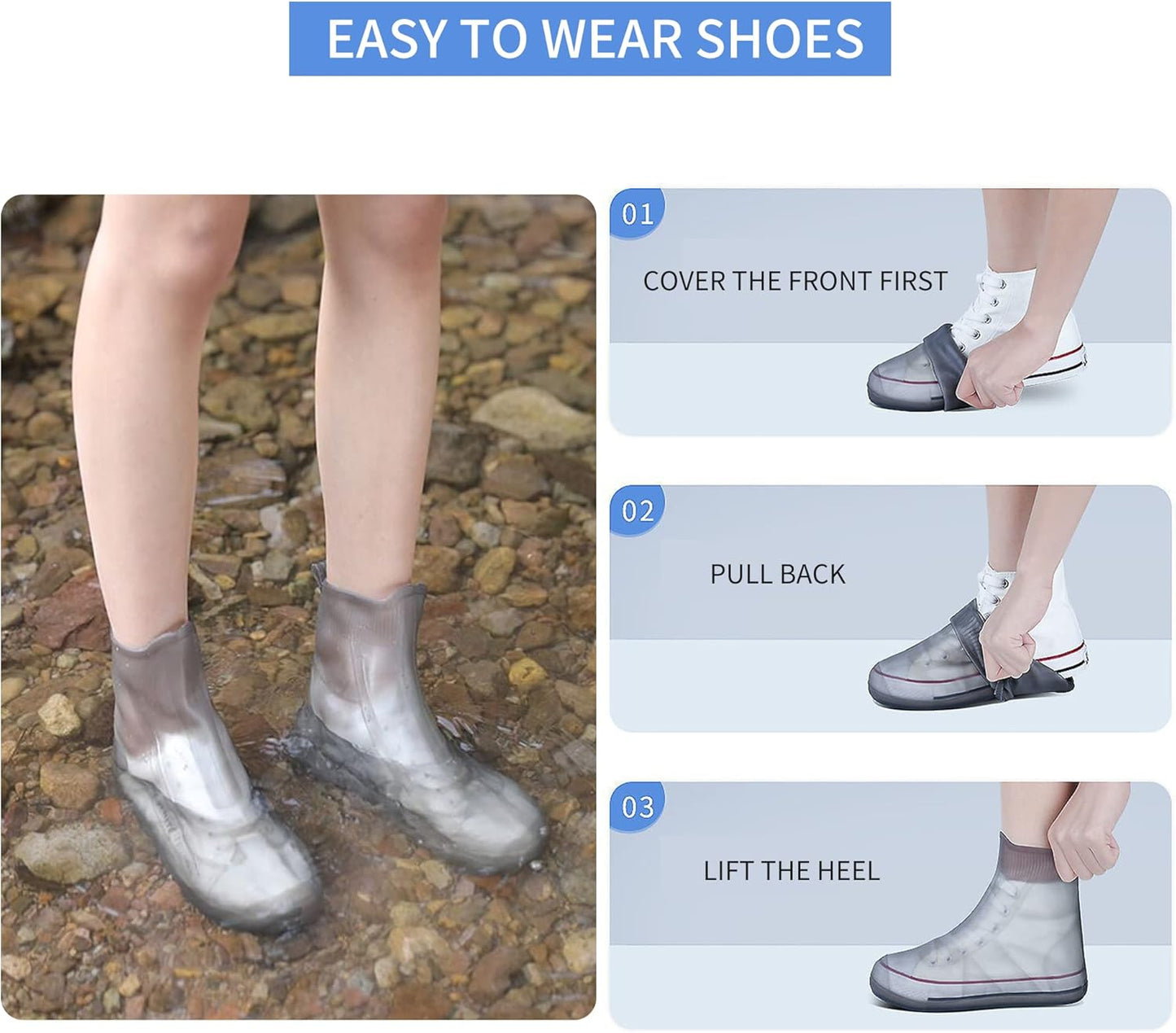 أغطية أحذية قابلة لإعادة الاستخدام وقابلة للطي ومقاومة للماء Couvre-chaussures imperméables réutilisables et pliables avec semelle en caoutchouc