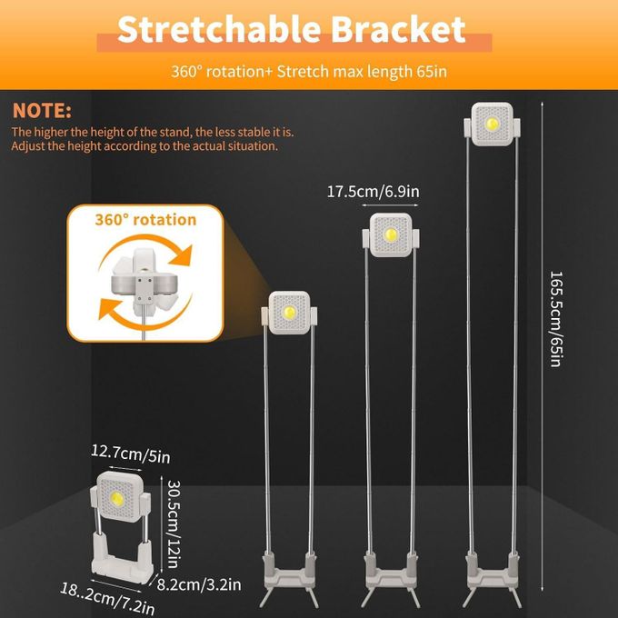 مصباح شمسي محمول بتقنية LED مع ارتفاع قابل للتعديل وحامل قابل للتوجيه Lampe Solaire LED Portable avec Hauteur Réglable et Support Orientable