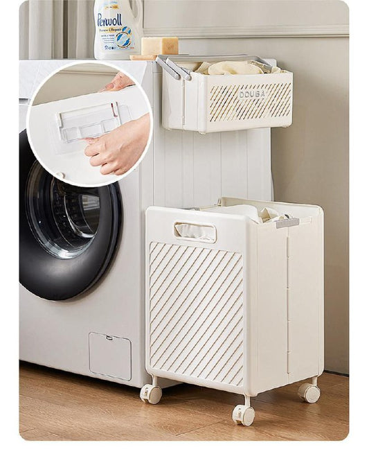 Corbeille à Linge Sale Pliable Mobile avec Panier Suspendu سلة غسيل متسخة قابلة للطي ومتنقل مع سلة معلقة