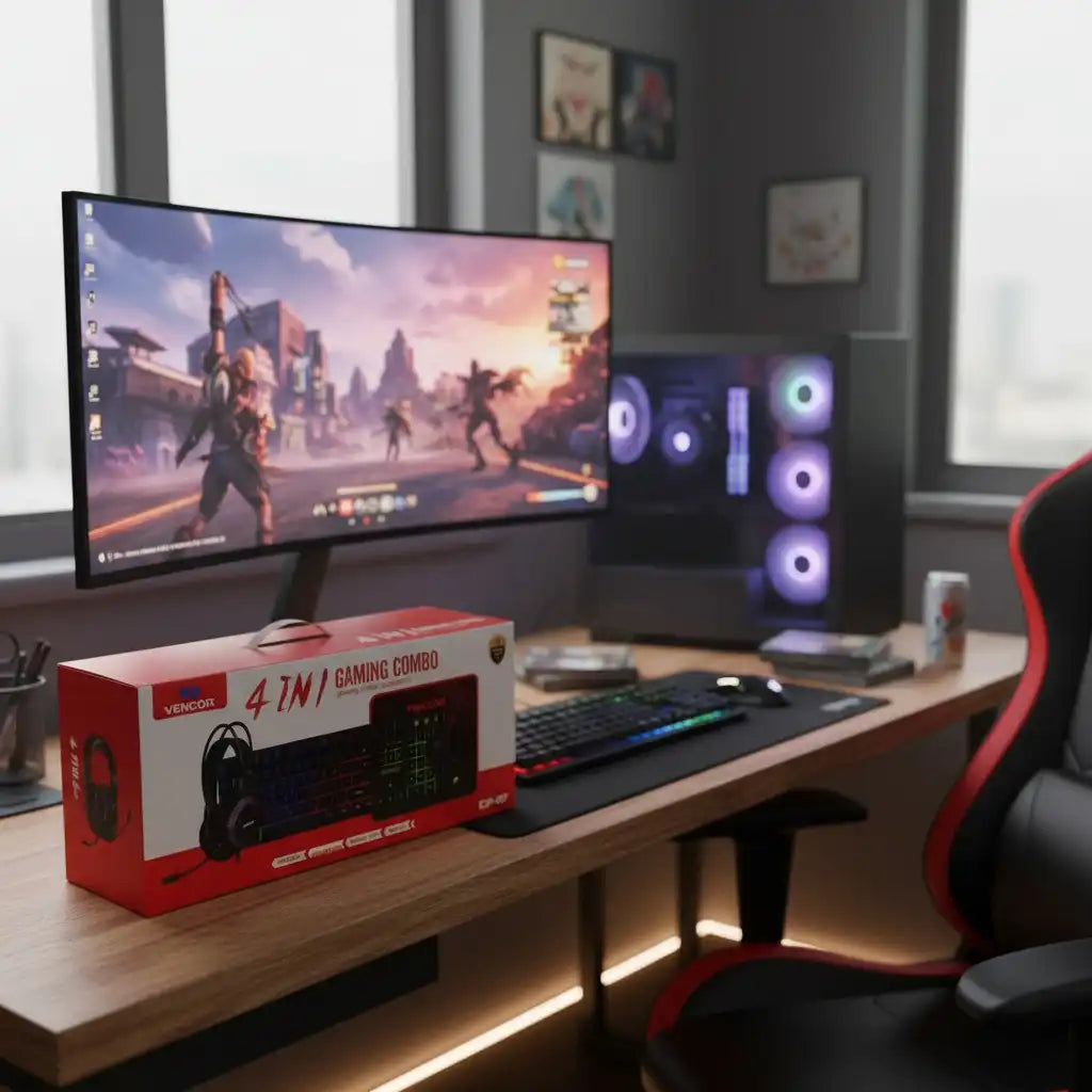 CP-09 Vencor Pack Gaming Combo 5en1 Ensemble Complet Filaire Clavier LED, Souris Optique, Casque Audio et Tapis de Souris