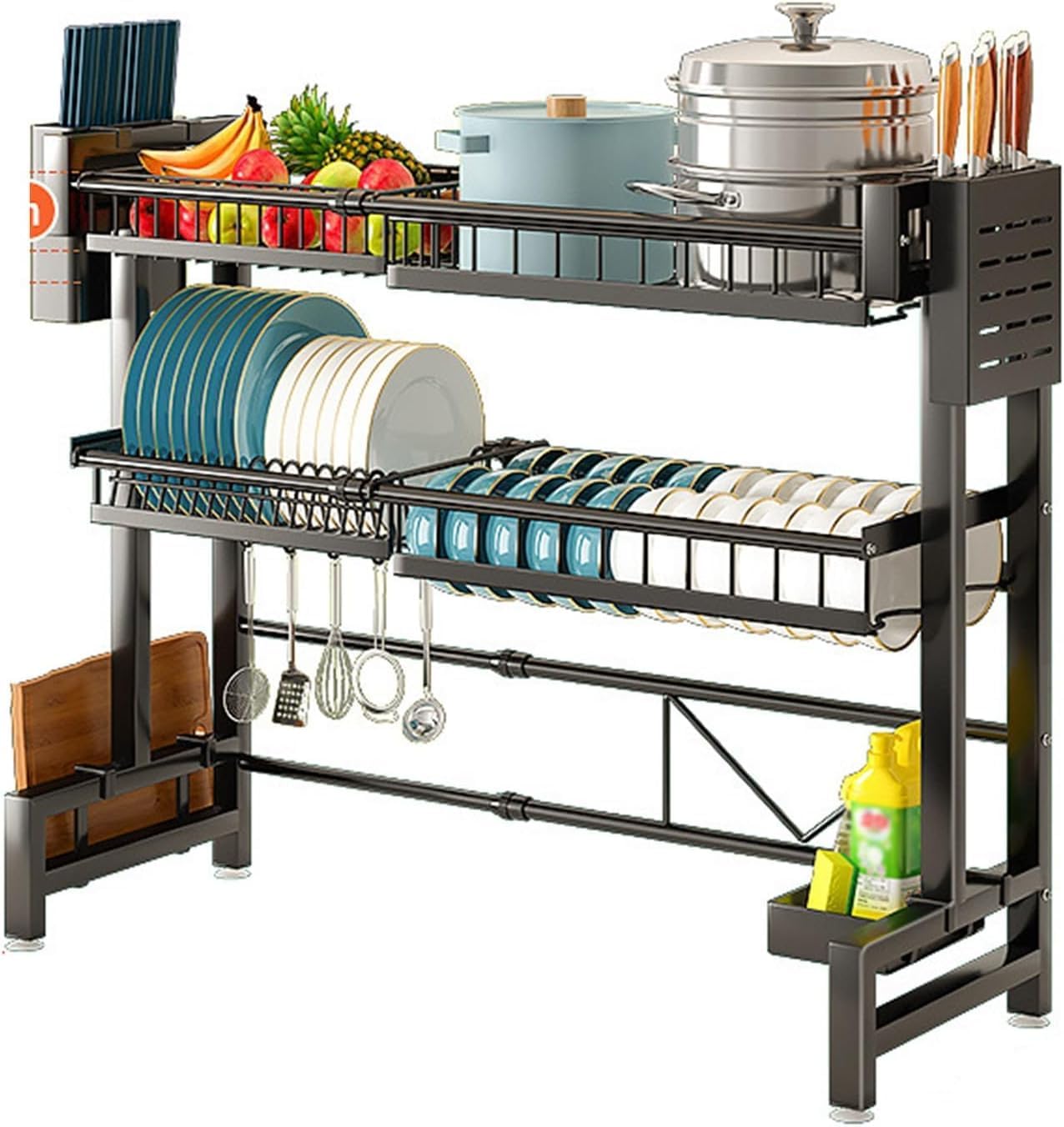 Etagère de rangement anti-poussière pour évier رفوف منظمة لحوض المطبخ مع رف تخزين مقاوم للغبار مع وظيفة تجفيف الوعاء