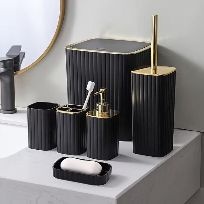 Kit Accessoires Salle de Bain 6Pièces Moderne Distributeur de Savon, Brosse WC, Porte Savon et Gobelet طقم إكسسوارات حمام