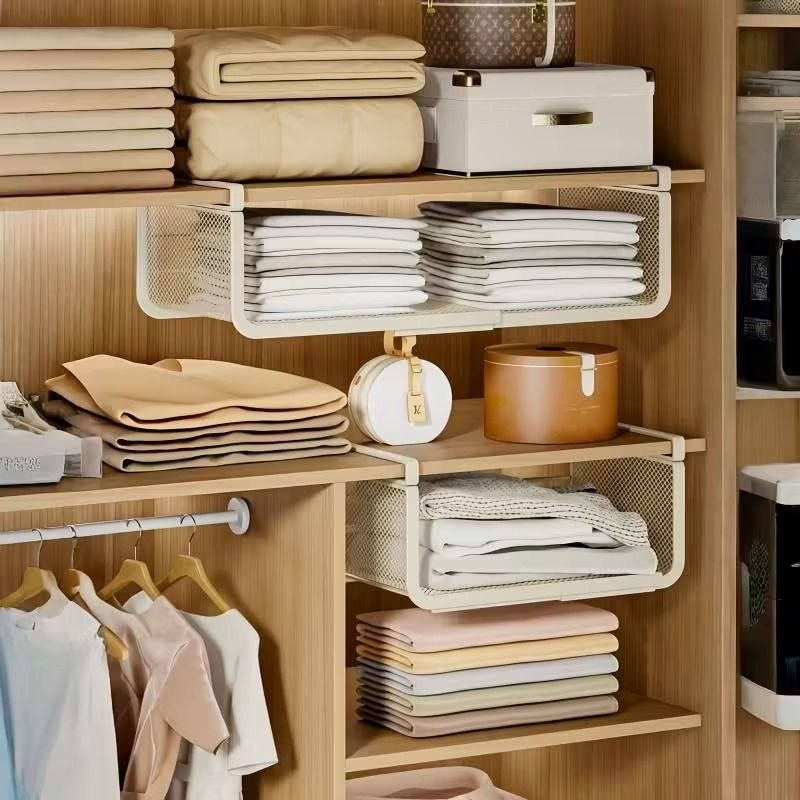 رف تخزين قابل للتمديد أسفل الرف سلة منزلقة متعددة الأغراض tagère de Rangement Extensible Sous Étagère Panier Coulissant Multi-Usage