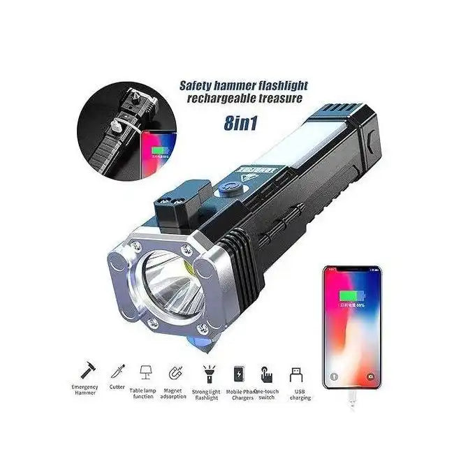 Lampe de poche étanche avec marteau de fenêtre cassée LED 3W Torch مصباح يدوي مقاوم للماء مزود بمطرقة لكسر النواف