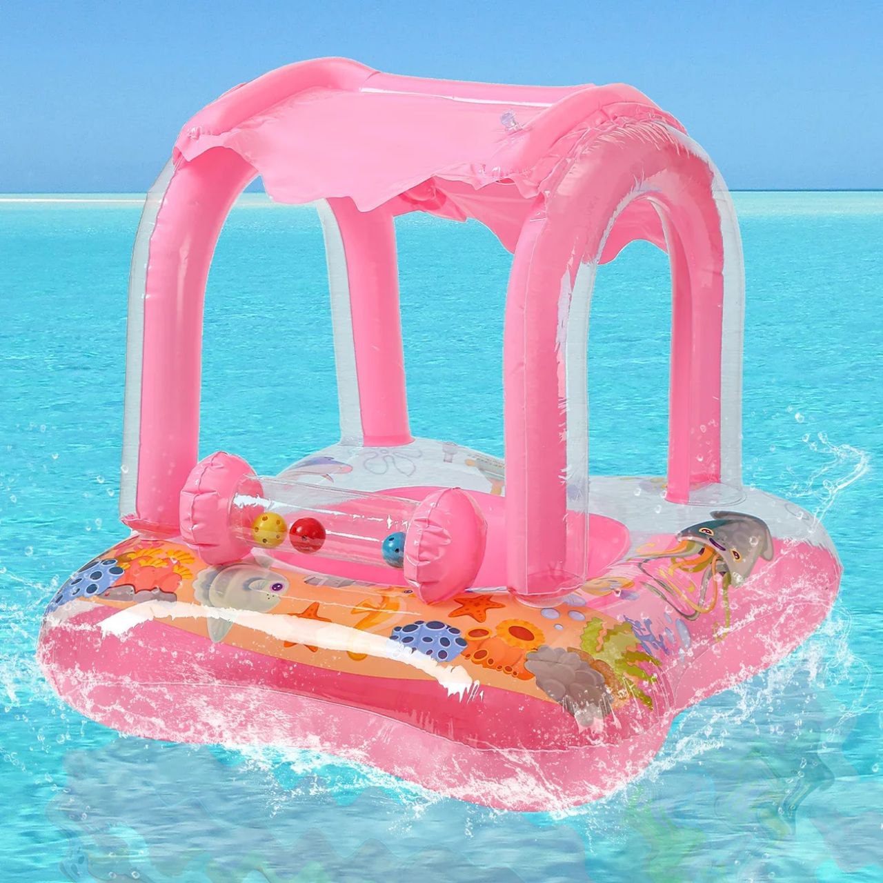 عوامة نجاة قابلة للنفخ للسباحة مع مظلة للطفل Bouée De Sauvetage Flotteur De Natation Pour Bébé Gonflable Avec Pare Soleil
