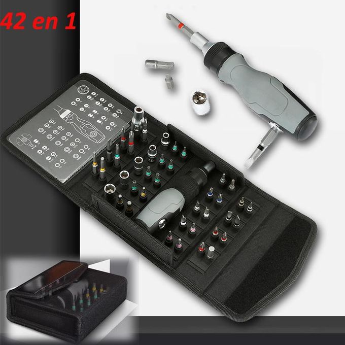 Boite Tournevis à cliquet Tournevis de précision Douilles مجموعة مفكات براغي سقاطة 42 في 1، مفكات براغي دقيقة، مقابس، أدوات إصلاح الهواتف والحواسيب الشخصية و حقيبة