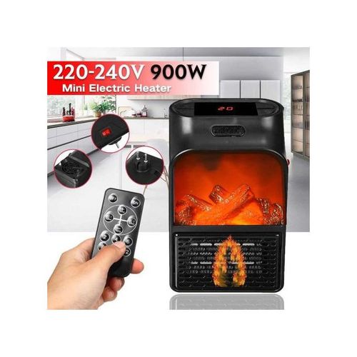 مدفأة كهربائية صغيرة بتأثير اللهب مع جهاز تحكم عن بعد Mini Chauffage Effet Flamme avec Télécommande, 900W