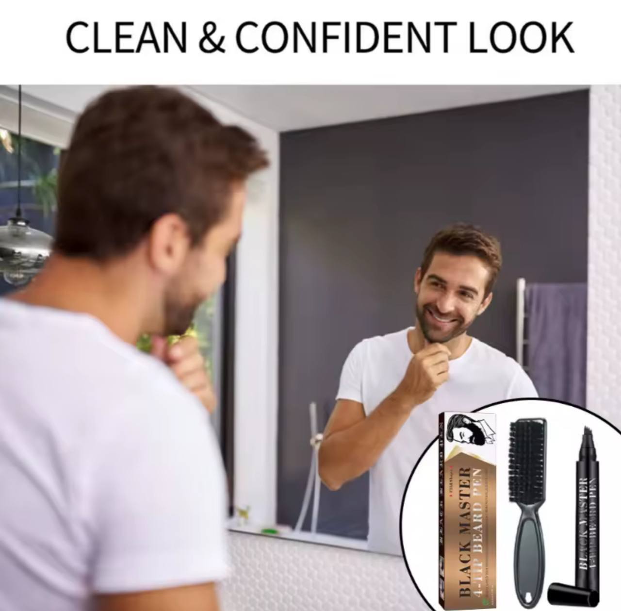 قلم تحديد اللحية للرجال، قلم لحية أسود، فرشاة لحية Crayon à barbe pour hommes, stylo à barbe noir, brosse à barbe