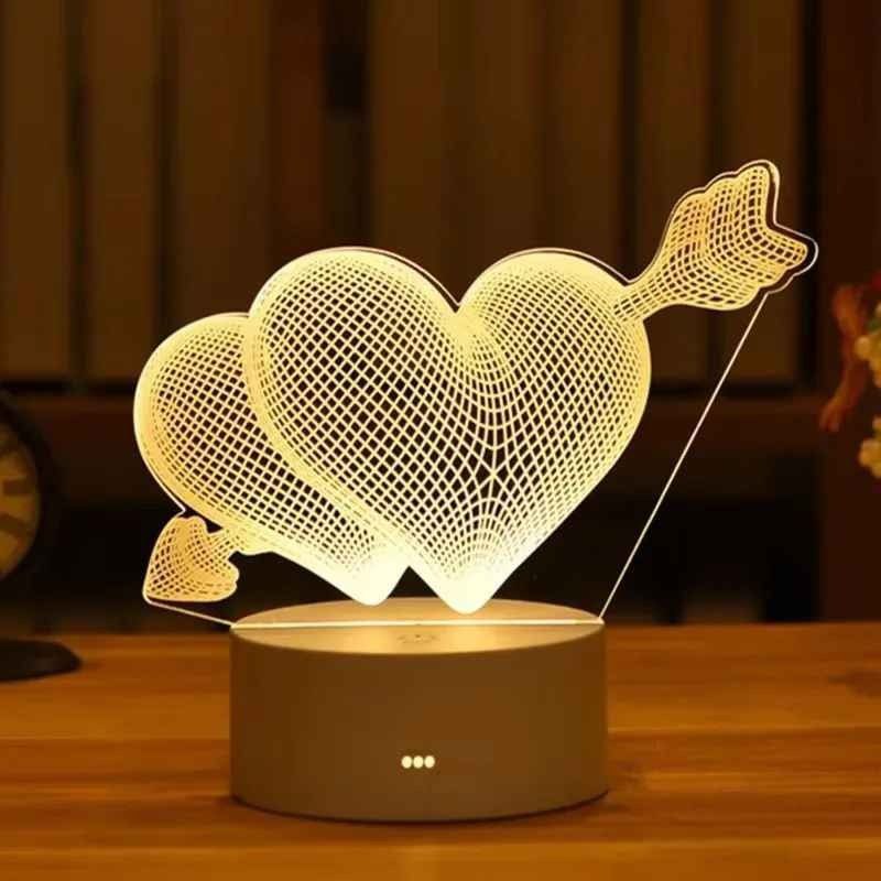 مصباح ثلاثي الأبعاد على شكل قلب من البليكسيجلاس Veilleuse Led 3D romantique  Lampe en forme de cœur 3D en plexiglas
