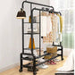 رف ملابس مزدوج بعجلات مع أرفف وخطافات 68Kg Porte-vêtements Double Barre sur Roues avec Étagères et Crochets