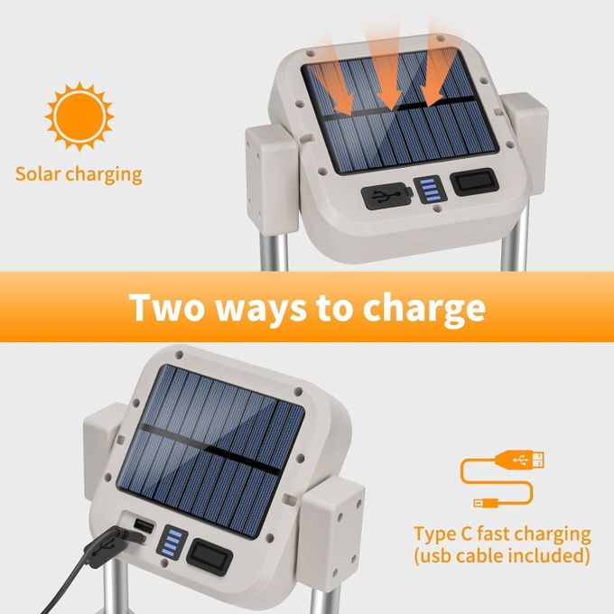 مصباح شمسي محمول بتقنية LED مع ارتفاع قابل للتعديل وحامل قابل للتوجيه Lampe Solaire LED Portable avec Hauteur Réglable et Support Orientable