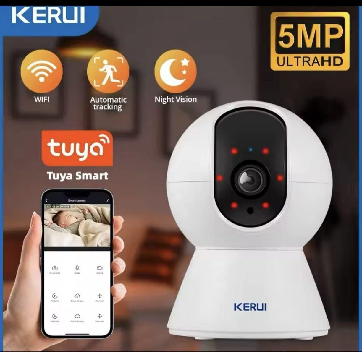 Caméra IP WiFi de marque KERUI modèle 5MP UltraHD كاميرا المراقبة الداخلية الصغيرة من كيروي
