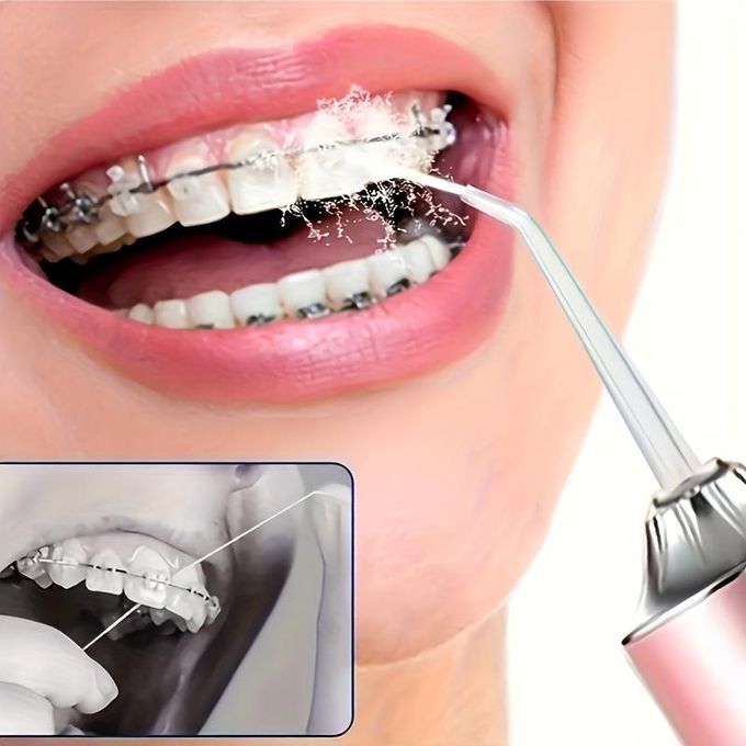 Fil Dentaire Portable Sans Fil Irrigateur Oral Nettoyage 3 Modes, Nettoyant Dentaire خيط تنظيف الأسنان لاسلكي محمول، جهاز ري الفم، 3 أوضاع، منظف أسنان، محمول مع 4 فوهات محمول قابل لإعادة الشحن